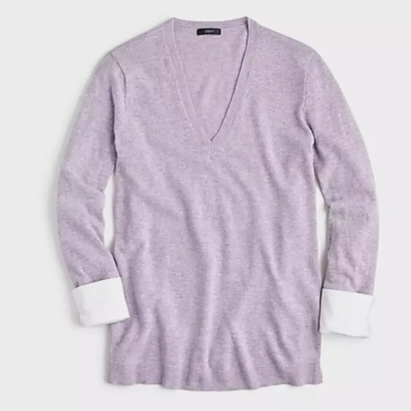 J.CREW Relaxed V-Neck Wool Blend Sweater Shirt Cuffs Lilac Purple Womens Small - Picture 1 of 10